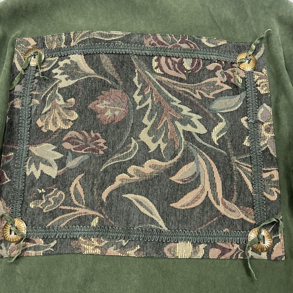 Susan Graver Style Jacket Women's XL Green Suede Flap Pocket Floral Tapistry - Picture 10 of 12